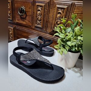 Skechers Meditation Rockstar Black Womens Sandal Slingback